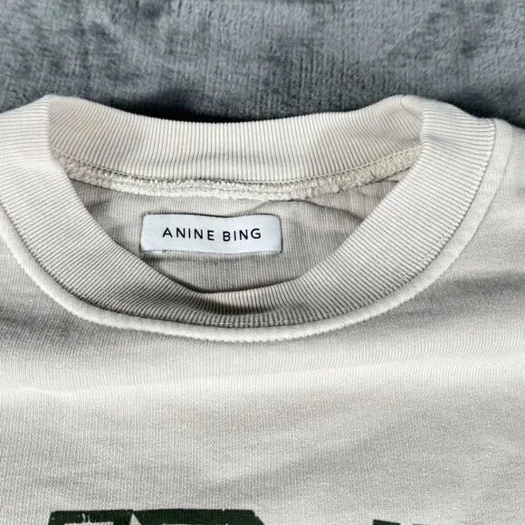 Anine Bing Muse Sz S Tiger Sweatshirt Beige Fleece Pullover Glam Minimalist Art - Picture 5 of 13